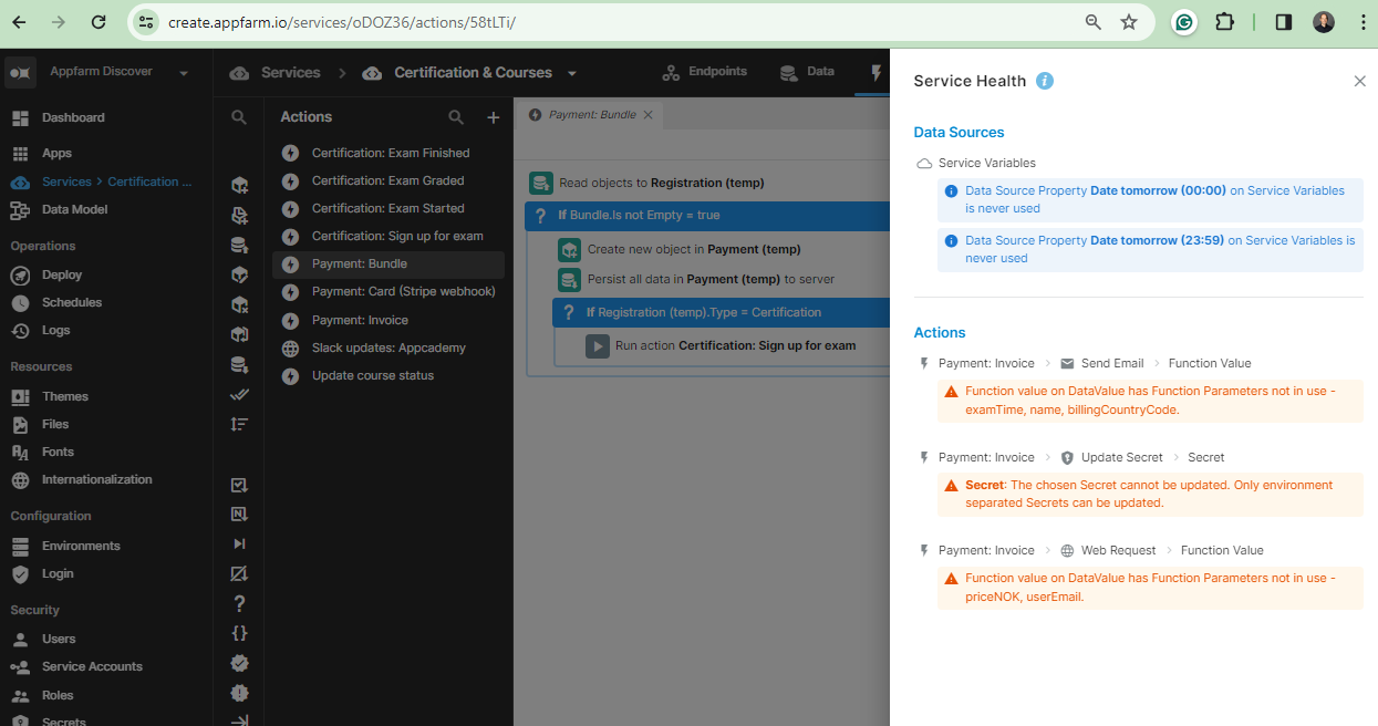 A screenshot of App Health in Appfarm Create